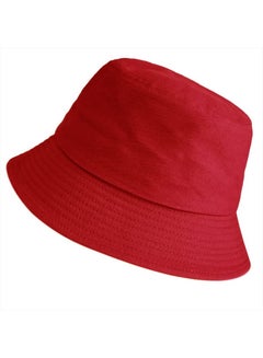 اشتري Solid Color Bucket Hat for Women Summer Beach Fishmen Hat for Lady Adult Unisex Cotton Cap (A-SC-Red) في الامارات