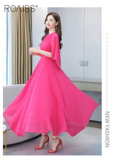 Buy Women Lace Dress V Neck Dress Formal Elegant Dress Party Short Sleeve Dress Solid Color Summer Beach Dress Elegant Chiffon Dresses in Saudi Arabia