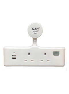 Buy Multi Plug Power Extension adapter with 2 USB Wall sockets for Travel, office and home, White in Saudi Arabia