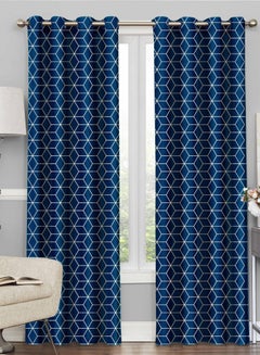 Buy Story@Home Polyester Blackout Curtain 7 feet for Living Room, Home and Office, Curtain Tieback, Hexagon, Blue Pack of 2 in UAE