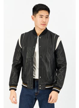 اشتري Men Textured Leather Jackets, Black في الامارات