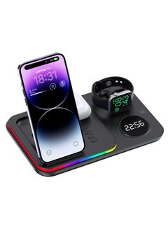 Buy Wireless Charger Folding Portable Charging Station with Clock Ambient RGSB LED Light For Airpods Pro 2 iWatch Ultra2 Ultra Series 9 8 7 6 5 Apple iPhone 15/14/13/12 Max Pro Plus Samsung S23 S22 Ultra in UAE