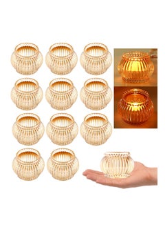 اشتري Amber Tealight Candle Holder Set of 12 Amber Glass Tealight Candle Holders for Wedding Party Tea Light Candles Holder Bulk for Centerpiece Party (2.65 X1.95 Amber Lantern) في الامارات