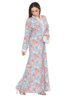 Buy LONG VISCOSE FLORAL PRINTED COLLAR ARABIC KAFTAN JALABIYA FARASHA DRESS in Saudi Arabia