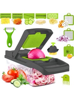 Buy Professional 16-In-1 Multifunctional Vegetable And Onion Chopper, Kitchen Vegetable Cutter With 8 Blades, Carrot And Garlic Chopper With Container (Gray) in Egypt