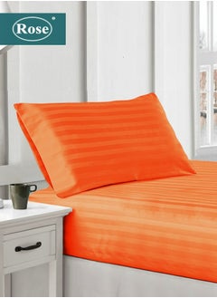 Buy Rose Luxurious Hotel Stripe Fitted Sheet with Deep Pockets and Pillow Case, Bed Sheet 2-Pieces Set, Soft & Silky Microfiber Breathable and Cooling, Extra Twin Size 120x200+35 cm, Orange in Saudi Arabia