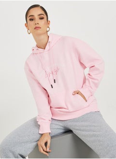 اشتري Regular Fit Regular Length Embroidered Slogan Hoodie في السعودية