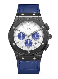 اشتري Kenneth Scott Men's Watch, Mult Function Display and Leather Strap - K24115-BLNW, Blue في الامارات