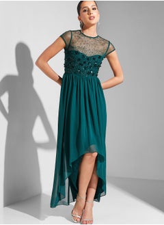 Buy Hadia Ghaleb Mesh Insert Embellished Dress in UAE