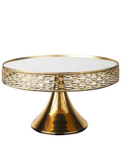 Buy Glass Cake Serving Plate withStand Gold 30X17Cm in UAE