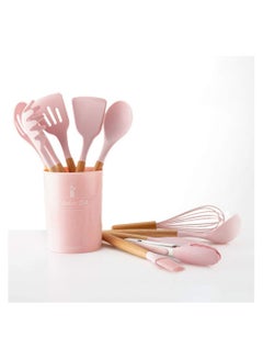 Buy 12 Pcs Silicone Cooking Utensil Kitchen Set Heat-resistant Up to 446 Fahrenheit With Wooden Handles, Free From BPA in Saudi Arabia