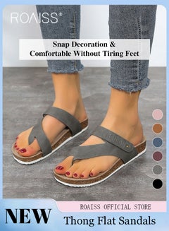Buy Women Toe Clip Flat Sandals Comfortable and Versatile Solid Color Slides Strappy Design to Enhance Leg Lines Button Decorations for a Stylish and Eye Catching Look Women Casual and Comfortable Sandals in UAE