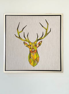 اشتري Hand Made Wall Art Deer Multi color Silk string hand made work with Frame 62cm x 62cm في الامارات