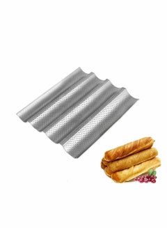 اشتري Baguette Baking Tray Baguette Non-Stick Perforated French Bread Stick Pan Baguette Mould Loaf 4 Trough Loaves Wave Baker Non-Stick Perforated for Oven Baking (Silver) في الامارات