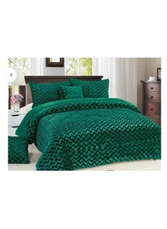 Buy Comforter  6-Piece Rose Fur King Comforter Set Velvet Quilted Bedspread Throw & Pillow Double King Size Bedding Set green in UAE