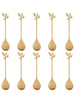 اشتري Mini Coffee Spoons, 10 Pcs Stainless Steel Gold Leaf Tea Espresso Spoons, 12cm Coffee Stirring Ice Cream Scoopers, Dishwasher Safe, Gold Tea Spoons for Coffee, Tea, Dessert في السعودية