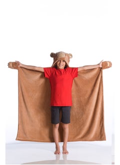 اشتري Wearable Blanket | Wearable Fleece Blanket for Kids w/ Cape, Hood, Gloves, Soft, Comfy, Warm, Fun, Machine Washable, for Kids Teenagers size 100 x 130cm - Brown Bear في الامارات