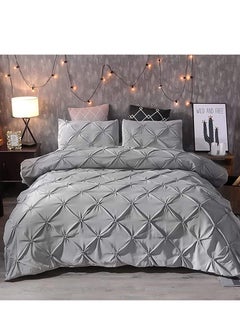 Buy Queen Comforter Set, Breathable Microfiber Bedding Collection, Pinch Pleat for Bed, 3 Pieces Down Alternative Bedding Comforter Sets, 1 Pintuck Comforter and 2 Pillow Shams (Grey 90x90 Inches) in UAE