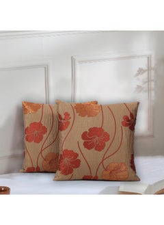 Buy Hibiscus Pale Gold 16x16 Inch Decorative Cushion & Cushion Cover-Set of 2 in UAE