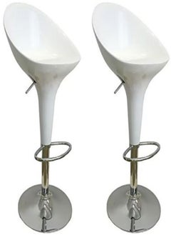 Buy Set Of 2 Adjustable Up and Down High Back Scoop Bar Stools Comfortable Swivel Chair With Stainless Steel Base And Footrest - White in UAE