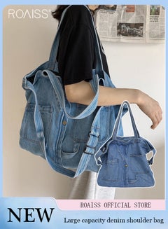 Buy Women's Large Capacity Canvas Shoulder Bag Casual Wear-Resistant Workwear Style Handbag Adjustable Shoulder Strap With Multiple Pockets Design Tote Bag in UAE