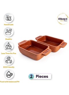 Buy Luksyol Handmade Terracotta Rectangular Oven Tray  Set of 2 (8.7 x 4.3 x 1.8 in) - Mexican and Indian Cooking Pans, glazed Clay Roasting Pot with Handles - Authentic Culinary Delights for Home Chefs in UAE