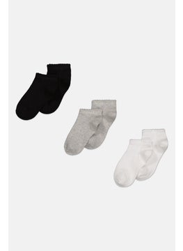 Buy Toddlers Girl 3 Pair Ankle Socks, White/Grey/Black in UAE