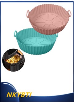 Buy 2 Pack Air Fryer Silicone Baking Tray 8inch for 3 to 5 Qt Reusable Non-stick Air Fryer Round Silicone Insert for Air Fryer Easy Cleaning Silicone Pot for Oven Accessories (Pink + Blue-Green) in UAE