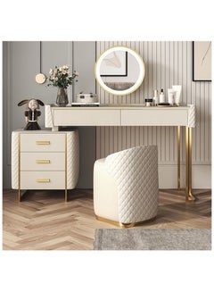 Buy Vanity Table Elegant Dressing Table with Chair and Mirror, Solid Wood White Make up Table Vanity Desk Flip Swivel Mirror Storage Drawers for Bedroom Furniture Women's Dresser Gift in UAE
