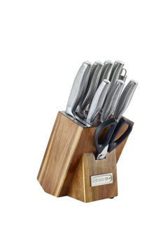 Buy Arshia Steel Knife Set Wooden Block 10pcs in UAE