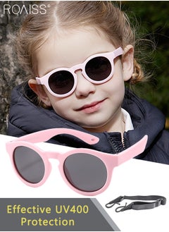 Buy Round Polarized Sunglasses for Babies, UV400 Protection Cute Beach Holiday Sun Glasses with Lightweight Flexible TPEE Frame and Elastic Strap for Boys Girls Age 0-3, Pink in UAE