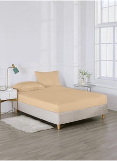 Buy Single Plain Fitted Sheet with 1 Pillow Case 90 x 190 Cm Beige in UAE