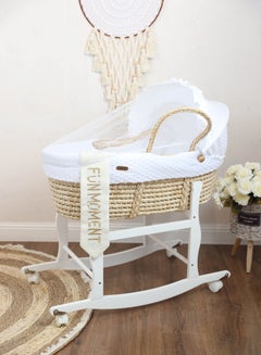 Buy Moses Basket Cot with Wheels Stand (White) in UAE
