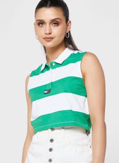 اشتري Striped Logo Polo Neck Top في الامارات