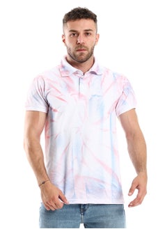 اشتري Tri-Tone Tie Dye Buttoned Polo Shirt - White, Red & Blue في مصر