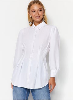 Buy White Waisted Woven Shirt with Pearl Detail TCTAW24TG00027 in Egypt