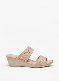 Buy Womens Embellished Slip-On Sandals with Wedge Heels and Cut-Out Detail in Saudi Arabia