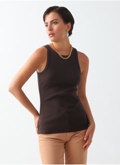 Buy Women's Cotton Slim-fit sleeveless tank top Relaxed Fit Pull On Closure Brown in UAE