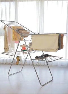 Buy Laundry rack and clothes drying rack made of galvanized steel with two silver shelves in Saudi Arabia