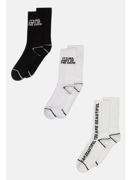 اشتري Men 3 Pairs Half Terry Crew Socks, Black/White في السعودية