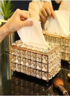 Buy Crystal glass tissue box, beautiful and elegant decor for the car, office home, golden color in Saudi Arabia