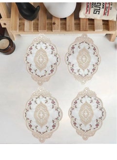 اشتري 4-Piece Set Home Decor Vintage Embroidery Polyester Yarn Lace Table Place Mat For Coffee Tea Dessert Tray Mat 37 x 25 Centimeter في الامارات