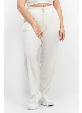 اشتري Women Regular Fit Brand Logo Wide Leg Pant, Beige في الامارات