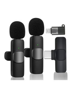 2Pcs Wireless Microphone for iPhone iPad, Plug-Play Wireless Lavalier  Microphone for Phone Video Recording, Interview 