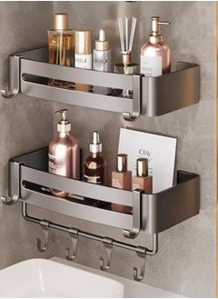 Buy 2 Pack Bathroom Shower Shelves with 8 Hooks Towel Bar Corner Shower Caddy Shelf Organizer Rack Rustproof Bathroom Shower Storage Baskets Wall Organization Storage Shelves Basket for Bathroom in Saudi Arabia