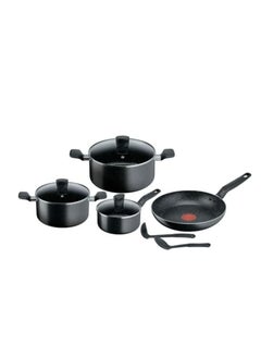 اشتري Tefal Dark Stone 9 pc set Non-stick Cooking Set, Safe coating Cookware, Heat indicator, Ergonomic handles, Glass lid,B491S985 في الامارات