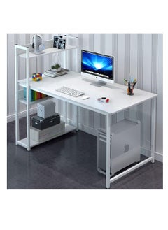 اشتري Computer Desk with Storage Shelves, Modern Sturdy Office Desk Computer Table, Large Study Writing Table Desk w/Bookshelf for Home Office, Easy to Assemble (H120A-White) في السعودية