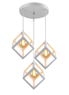 Buy Industrial Pendant Light Fixture, 3-Light Vintage White Ceiling Lamp, Adjustable Height Hanging Chandelier Lighting for Kitchen Island Living Room Dining Room Bedroom . in Egypt