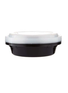 Buy Hotpack Disposable Microwaveable Round Black Base Bento Meal Prep Container 48 ounce with Clear Lid 5 Pieces in UAE