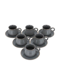 Buy A Set Of Dark Grey Porcelain Turkish Coffee Cups And Saucers 12 Piece in Saudi Arabia